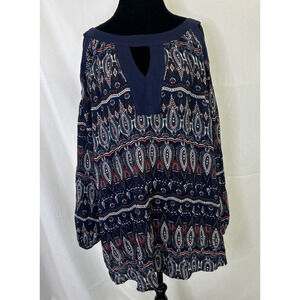 NWT Suzanne Betro Size 3XL Navy Top Pullover Boho Lightweight Blouse FS Charity